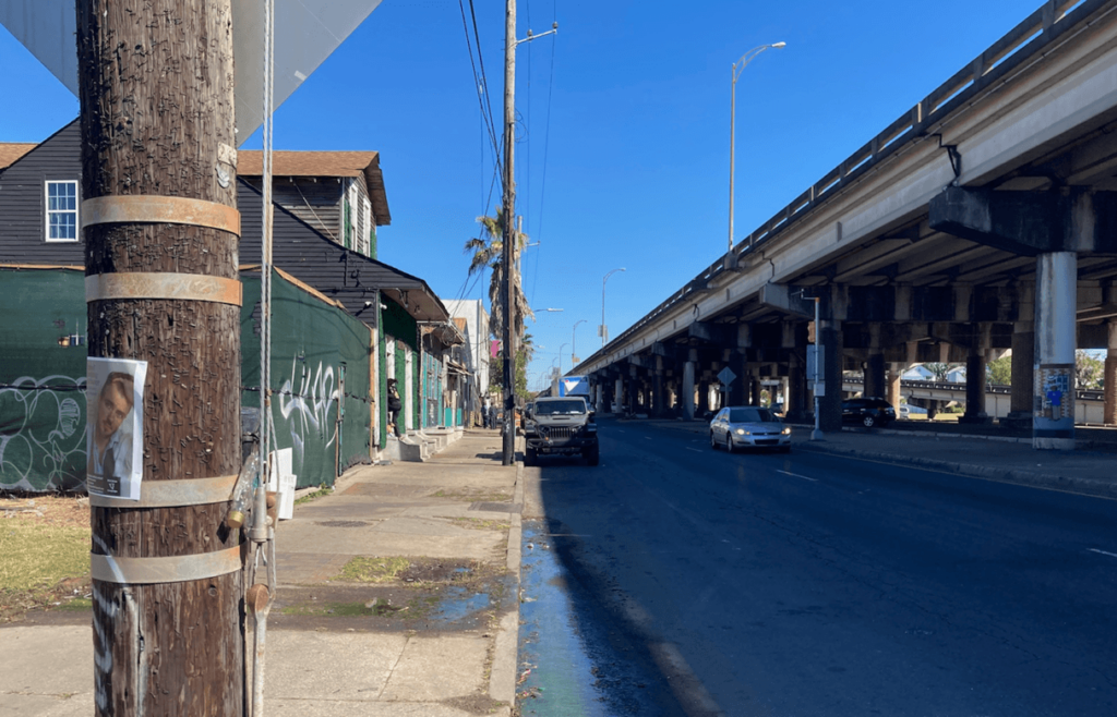 Claiborne Street Expressway over Claiborne Avenue, New Orleans, 2021. Photo: Harriet Festing.